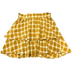 Show Me Your Mumu Aiden Skirt Small Mustard Plaid Tiered Ruffle Mini Boho